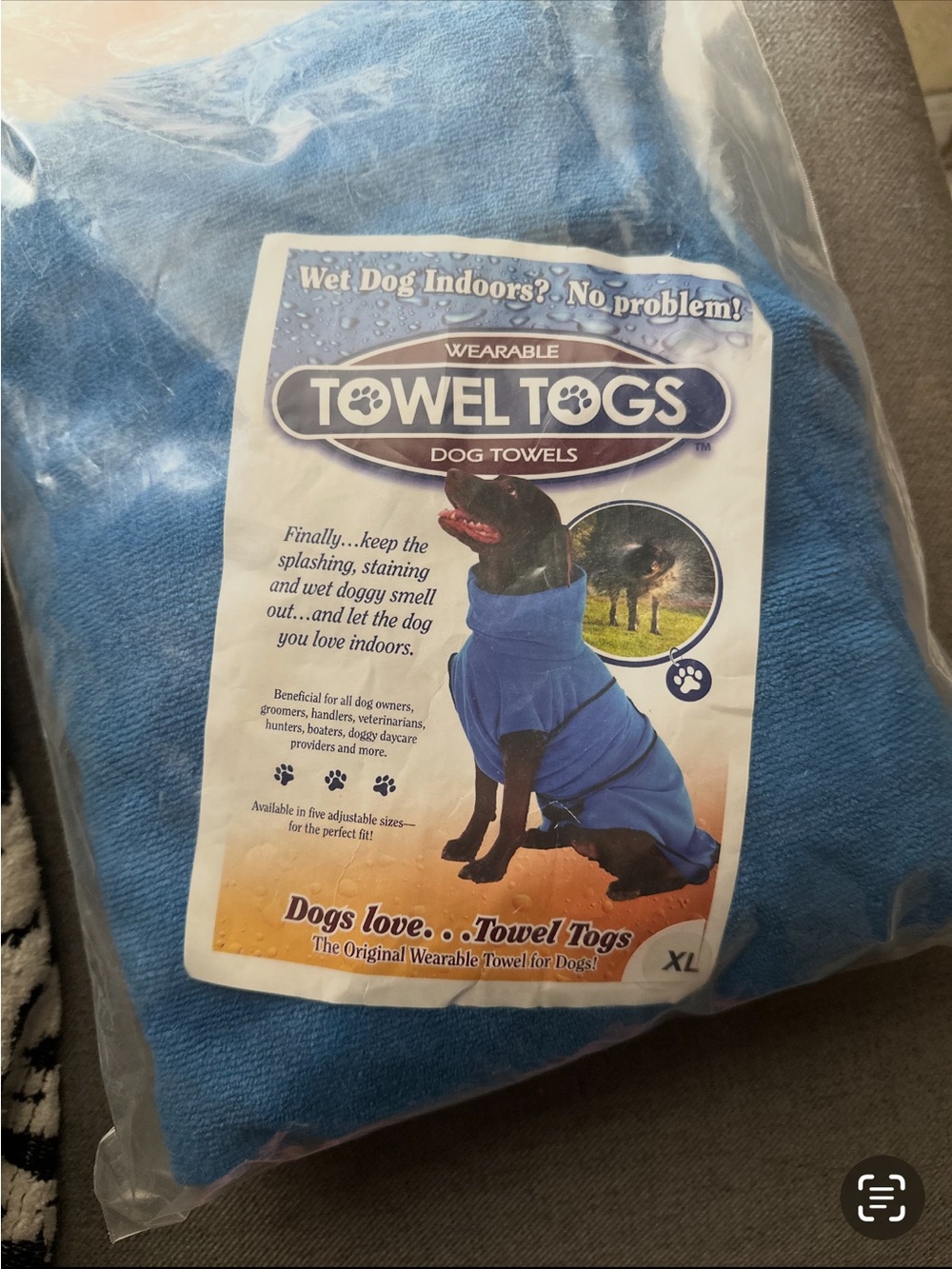 Wearable Dog Towel - Blue (XL)